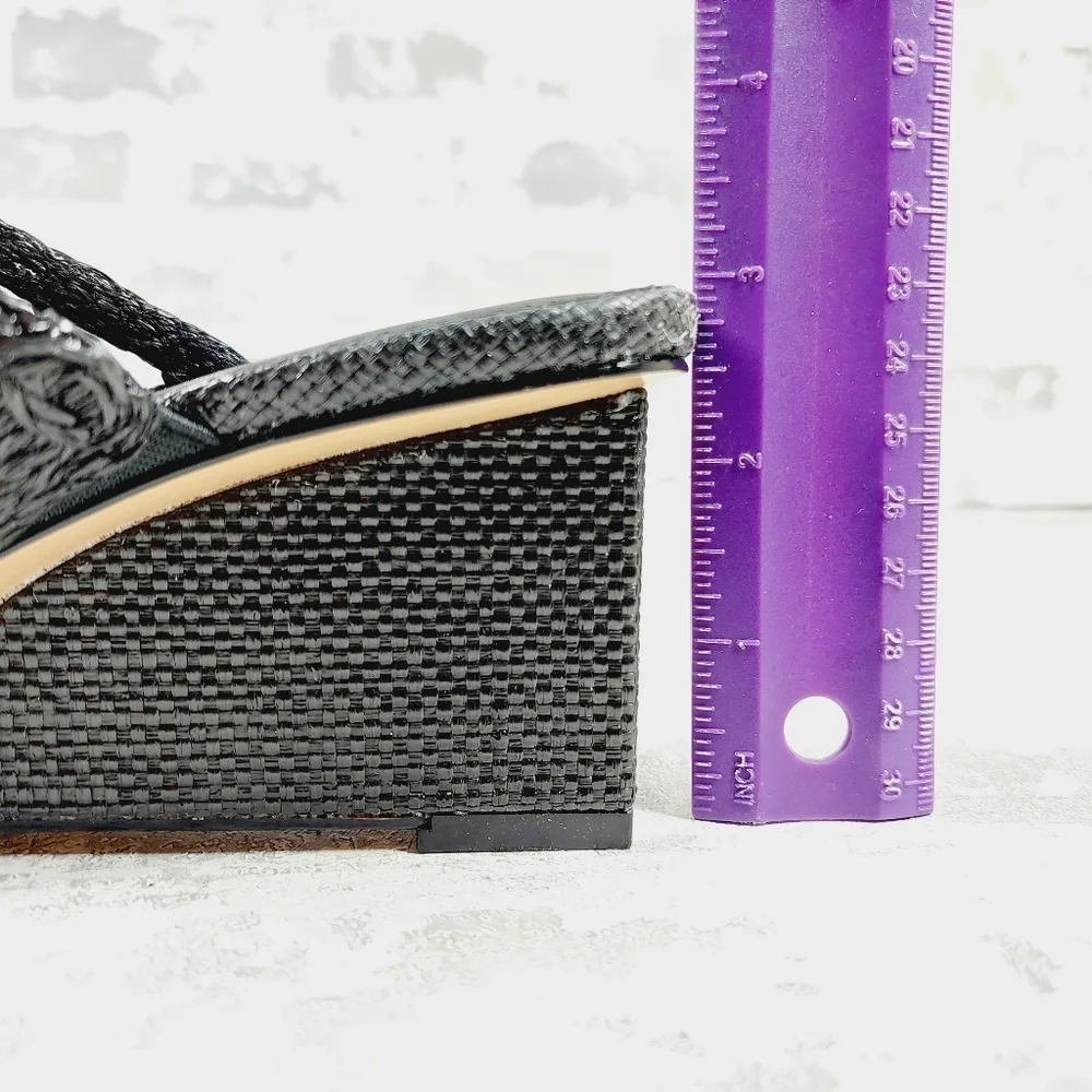 New Katy Perry The Irisia Black Woven Slip On Wedges E369